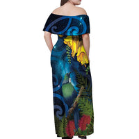 Tui Bird New Zealand Starry Sky Off Shoulder Maxi Dress Maori Koru LT7 - Polynesian Pride