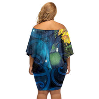 Tui Bird New Zealand Starry Sky Off Shoulder Short Dress Maori Koru LT7 - Polynesian Pride
