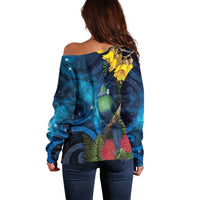 Tui Bird New Zealand Starry Sky Off Shoulder Sweater Maori Koru LT7 - Polynesian Pride