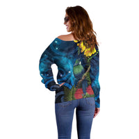 Tui Bird New Zealand Starry Sky Off Shoulder Sweater Maori Koru LT7 - Polynesian Pride