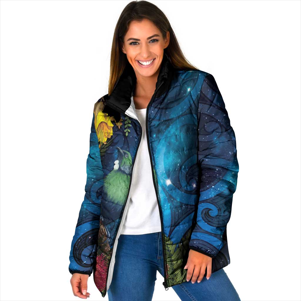 Tui Bird New Zealand Starry Sky Padded Jacket Maori Koru LT7 Women Galaxy - Polynesian Pride