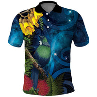 Tui Bird New Zealand Starry Sky Polo Shirt Maori Koru LT7 Galaxy - Polynesian Pride