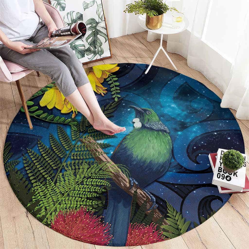 Tui Bird New Zealand Starry Sky Round Carpet Maori Koru LT7 - Polynesian Pride