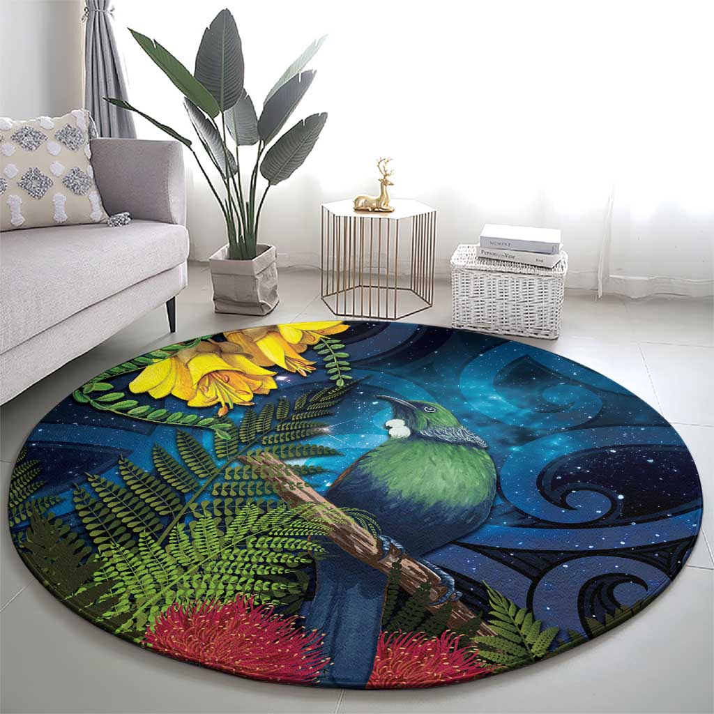 Tui Bird New Zealand Starry Sky Round Carpet Maori Koru LT7 - Polynesian Pride