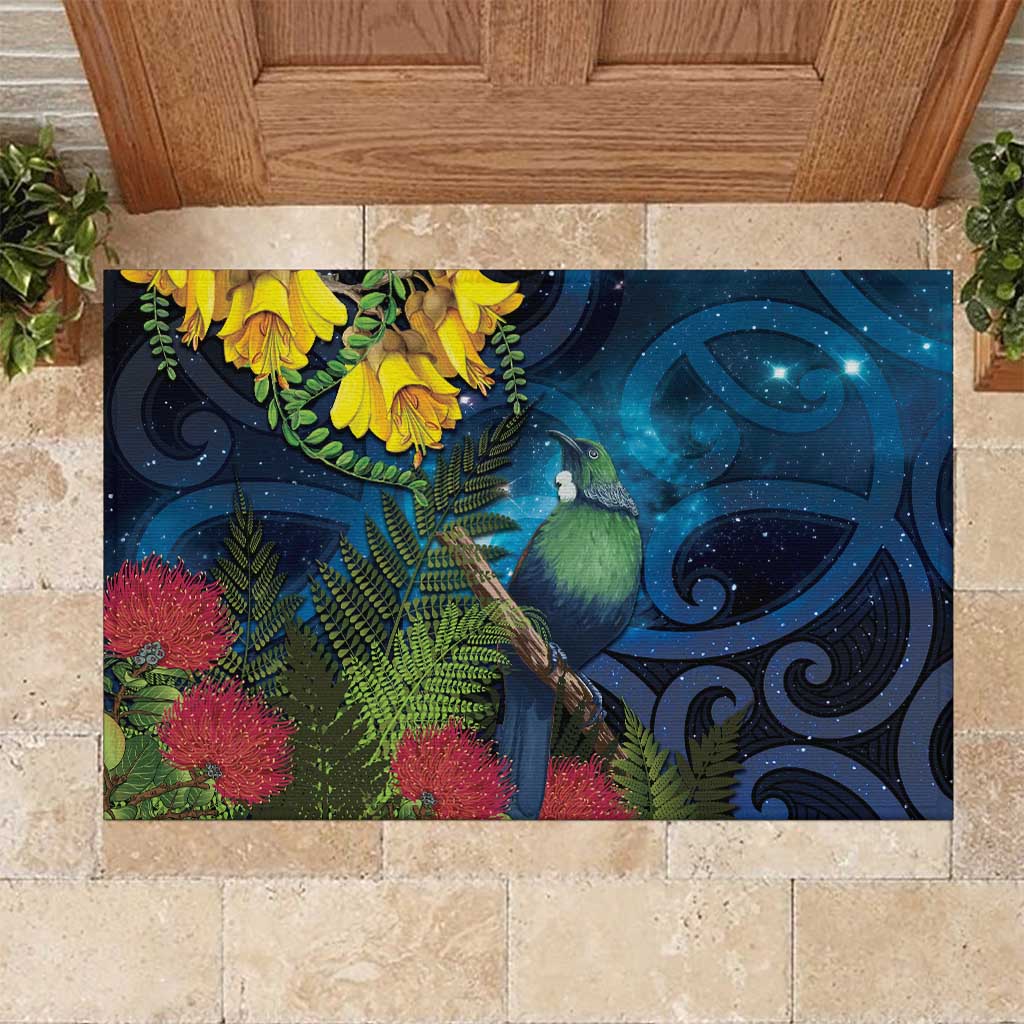 Tui Bird New Zealand Starry Sky Rubber Doormat Maori Koru LT7 Galaxy - Polynesian Pride