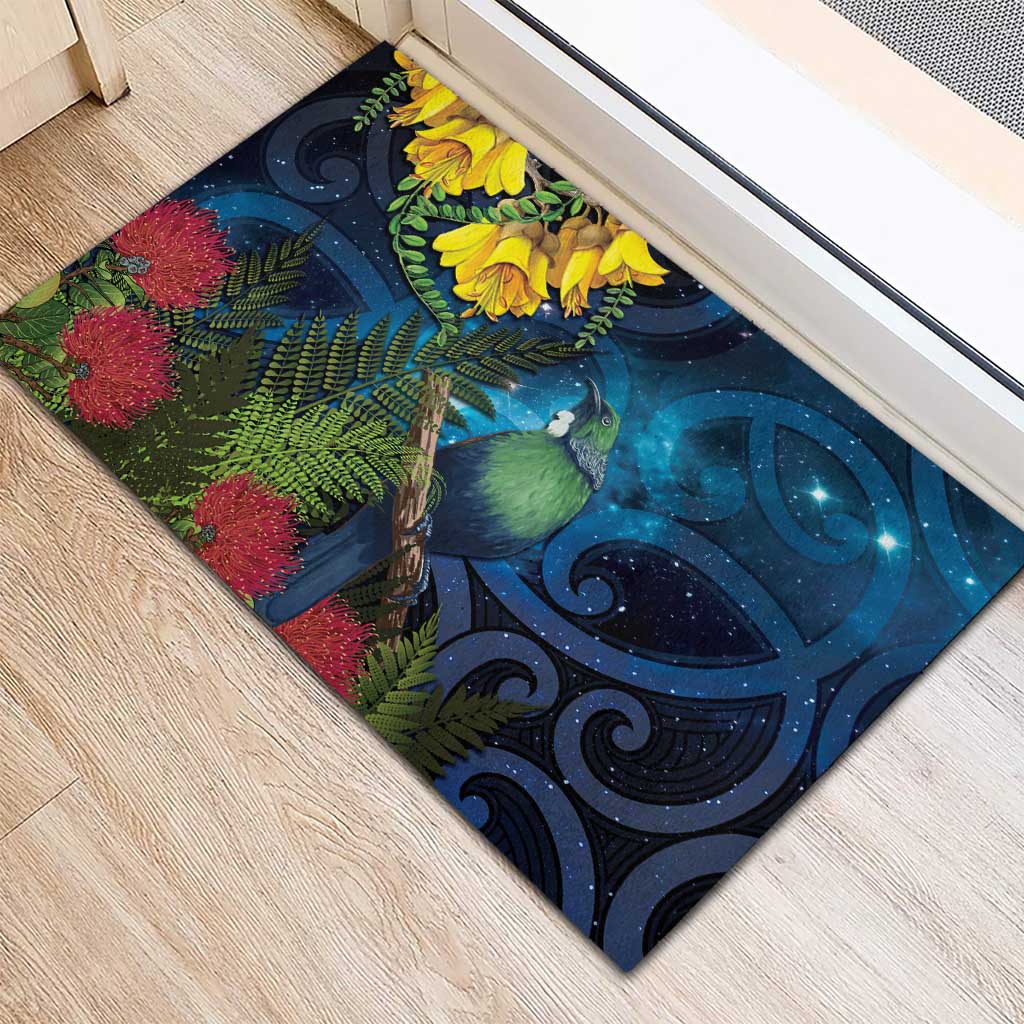 Tui Bird New Zealand Starry Sky Rubber Doormat Maori Koru LT7 - Polynesian Pride
