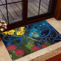 Tui Bird New Zealand Starry Sky Rubber Doormat Maori Koru LT7 - Polynesian Pride
