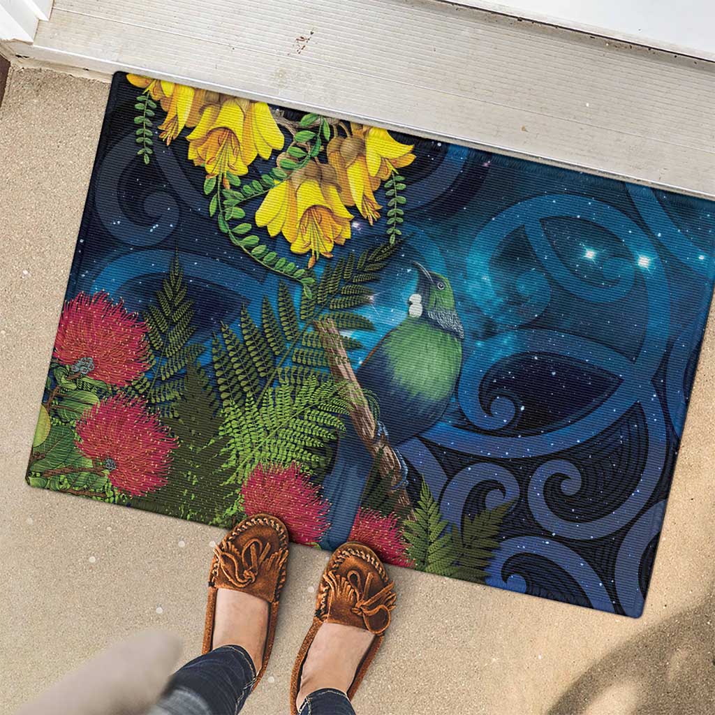 Tui Bird New Zealand Starry Sky Rubber Doormat Maori Koru LT7 - Polynesian Pride