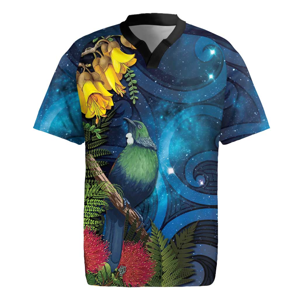 Tui Bird New Zealand Starry Sky Rugby Jersey Maori Koru LT7 Galaxy - Polynesian Pride