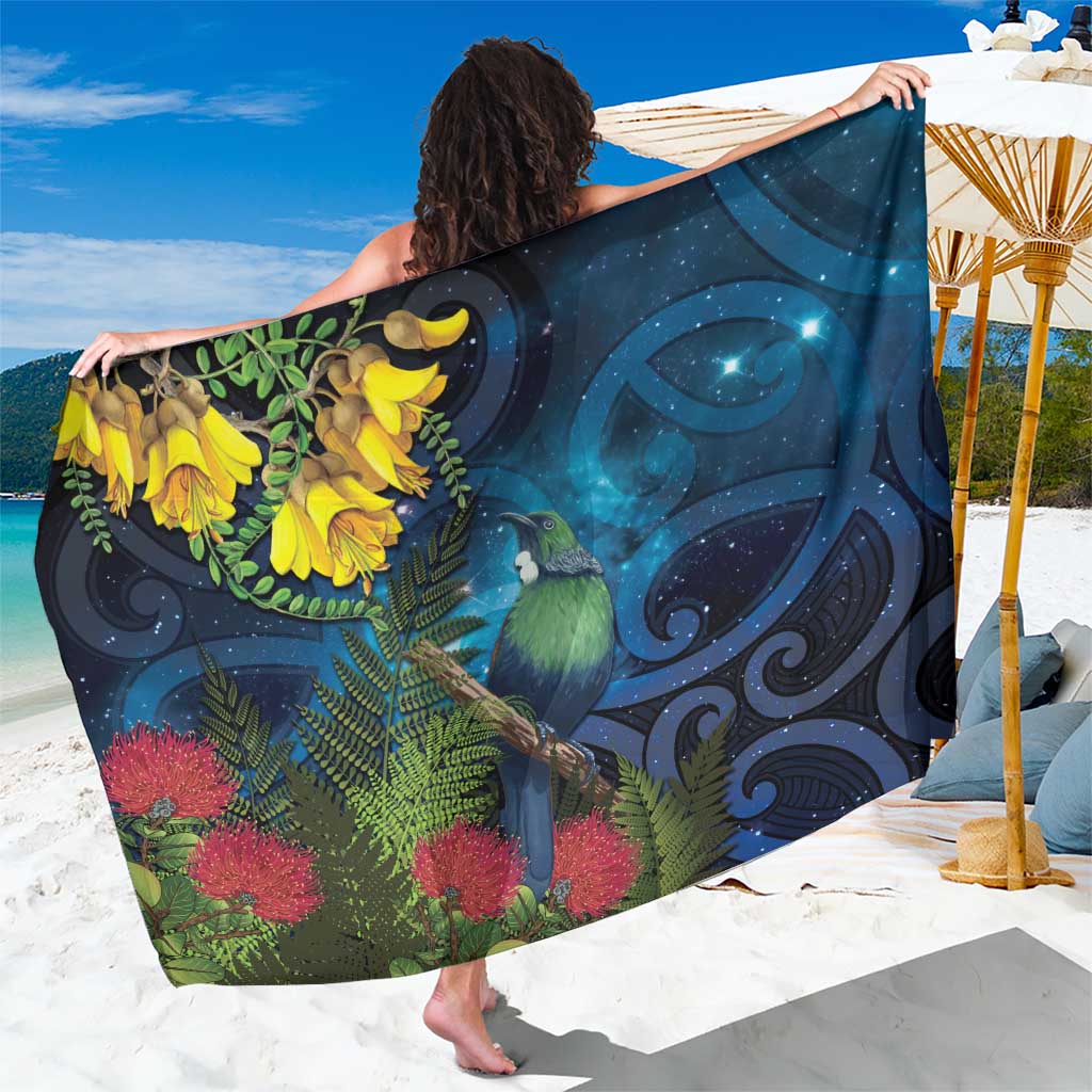 Tui Bird New Zealand Starry Sky Sarong Maori Koru LT7 One Size 44 x 66 inches Galaxy - Polynesian Pride