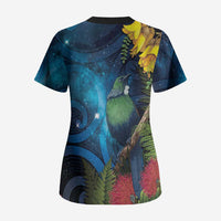 Tui Bird New Zealand Starry Sky Scrub Top Maori Koru LT7 - Polynesian Pride