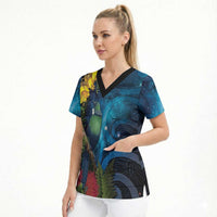 Tui Bird New Zealand Starry Sky Scrub Top Maori Koru LT7 - Polynesian Pride