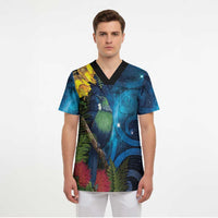 Tui Bird New Zealand Starry Sky Scrub Top Maori Koru LT7 - Polynesian Pride