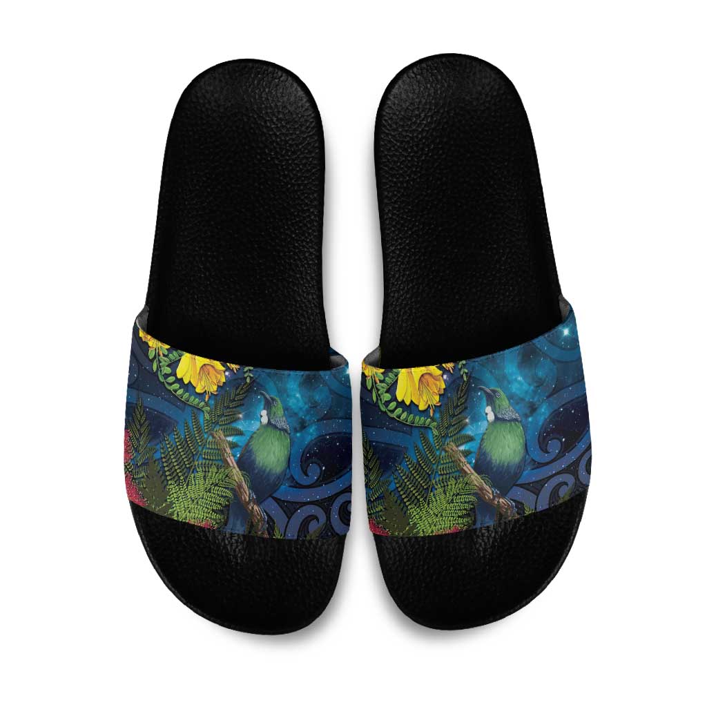 Tui Bird New Zealand Starry Sky Slide Sandals Maori Koru LT7 Galaxy - Polynesian Pride