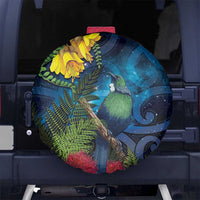 Tui Bird New Zealand Starry Sky Spare Tire Cover Maori Koru LT7 No hole Galaxy - Polynesian Pride