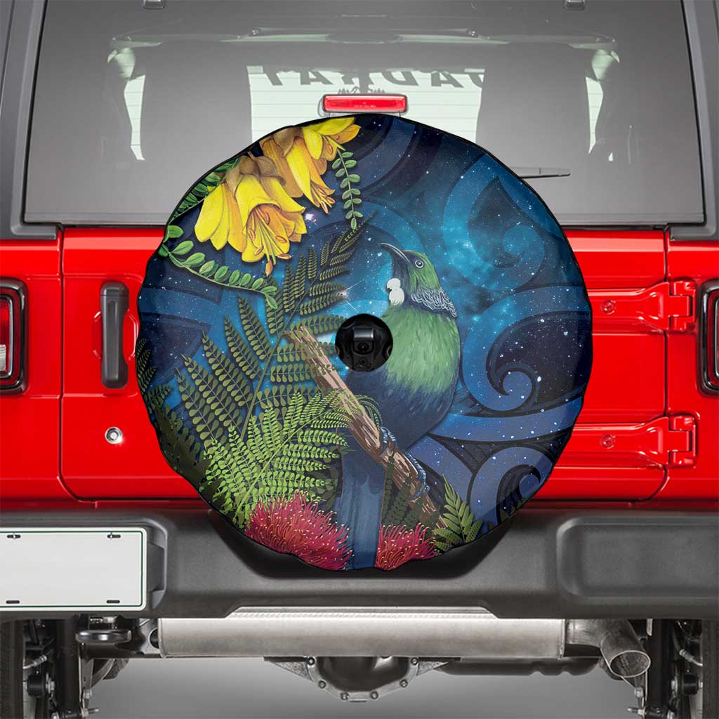 Tui Bird New Zealand Starry Sky Spare Tire Cover Maori Koru LT7 - Polynesian Pride