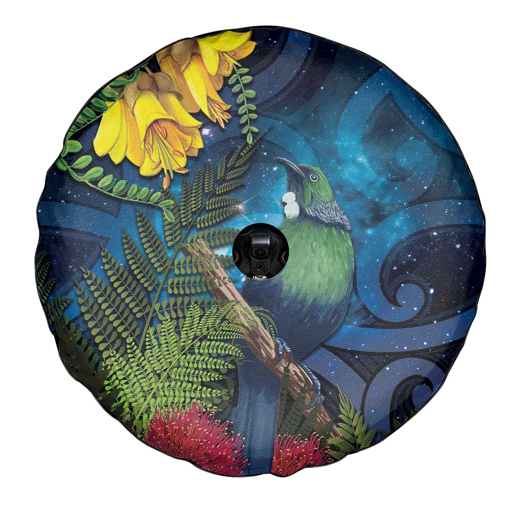 Tui Bird New Zealand Starry Sky Spare Tire Cover Maori Koru LT7 - Polynesian Pride