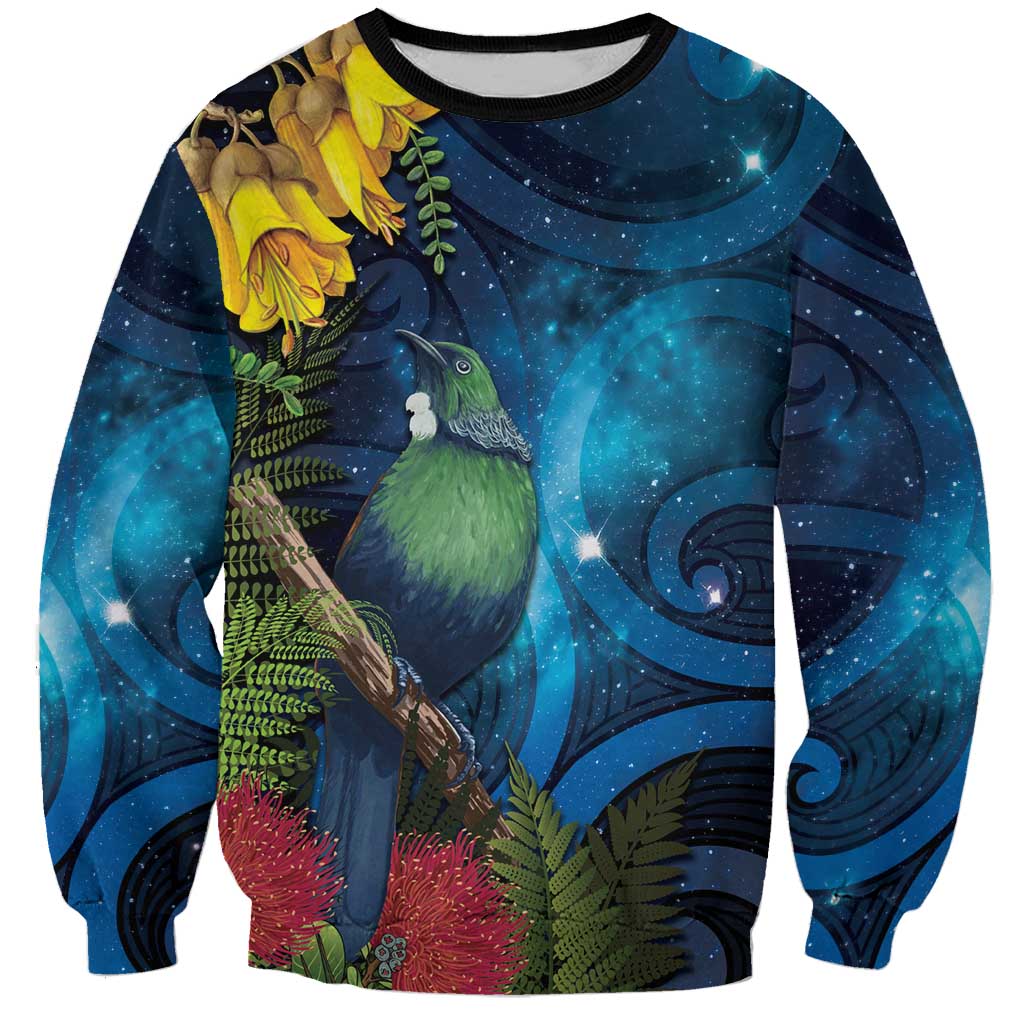Tui Bird New Zealand Starry Sky Sweatshirt Maori Koru LT7 Unisex Galaxy - Polynesian Pride