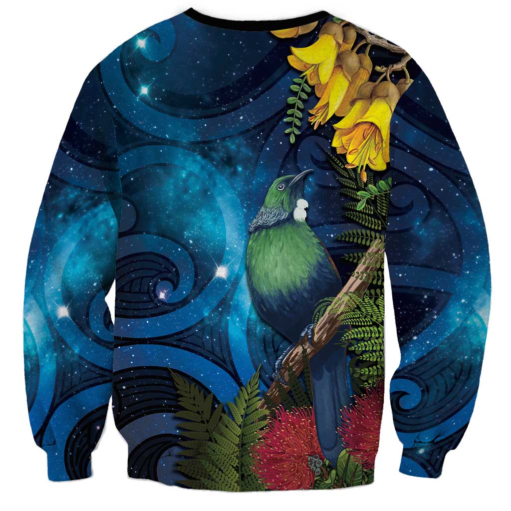 Tui Bird New Zealand Starry Sky Sweatshirt Maori Koru LT7 - Polynesian Pride