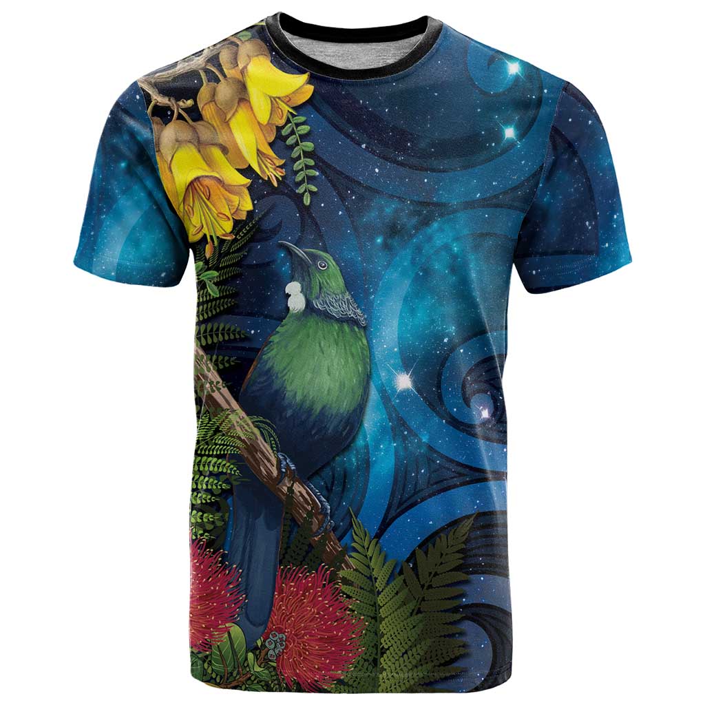 Tui Bird New Zealand Starry Sky T Shirt Maori Koru LT7 Galaxy - Polynesian Pride