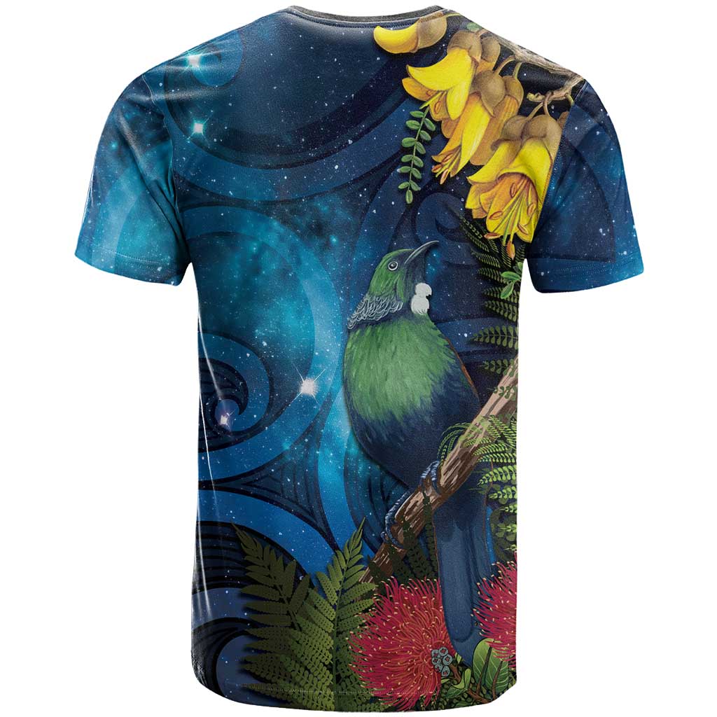 Tui Bird New Zealand Starry Sky T Shirt Maori Koru LT7 - Polynesian Pride