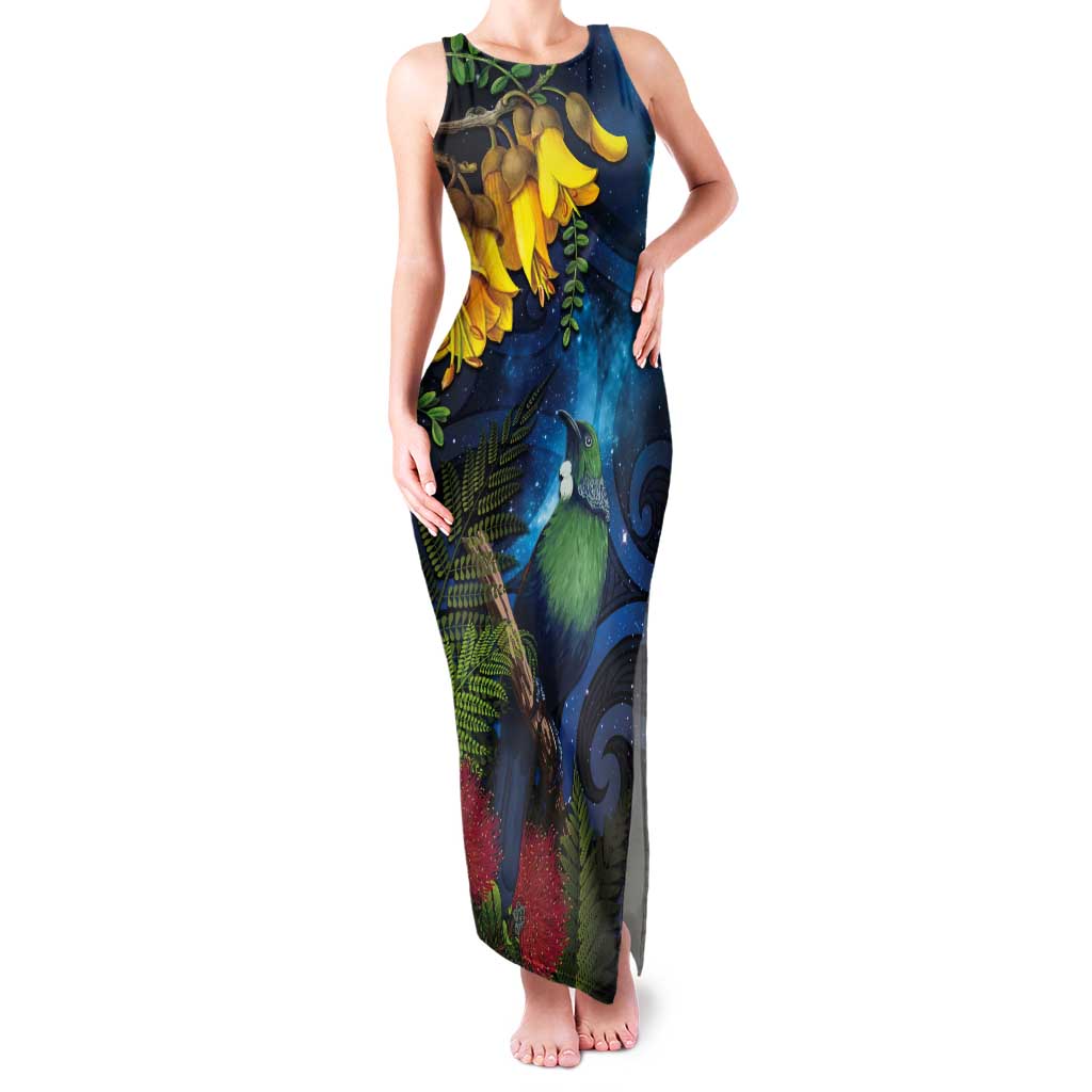 Tui Bird New Zealand Starry Sky Tank Maxi Dress Maori Koru LT7 Women Galaxy - Polynesian Pride