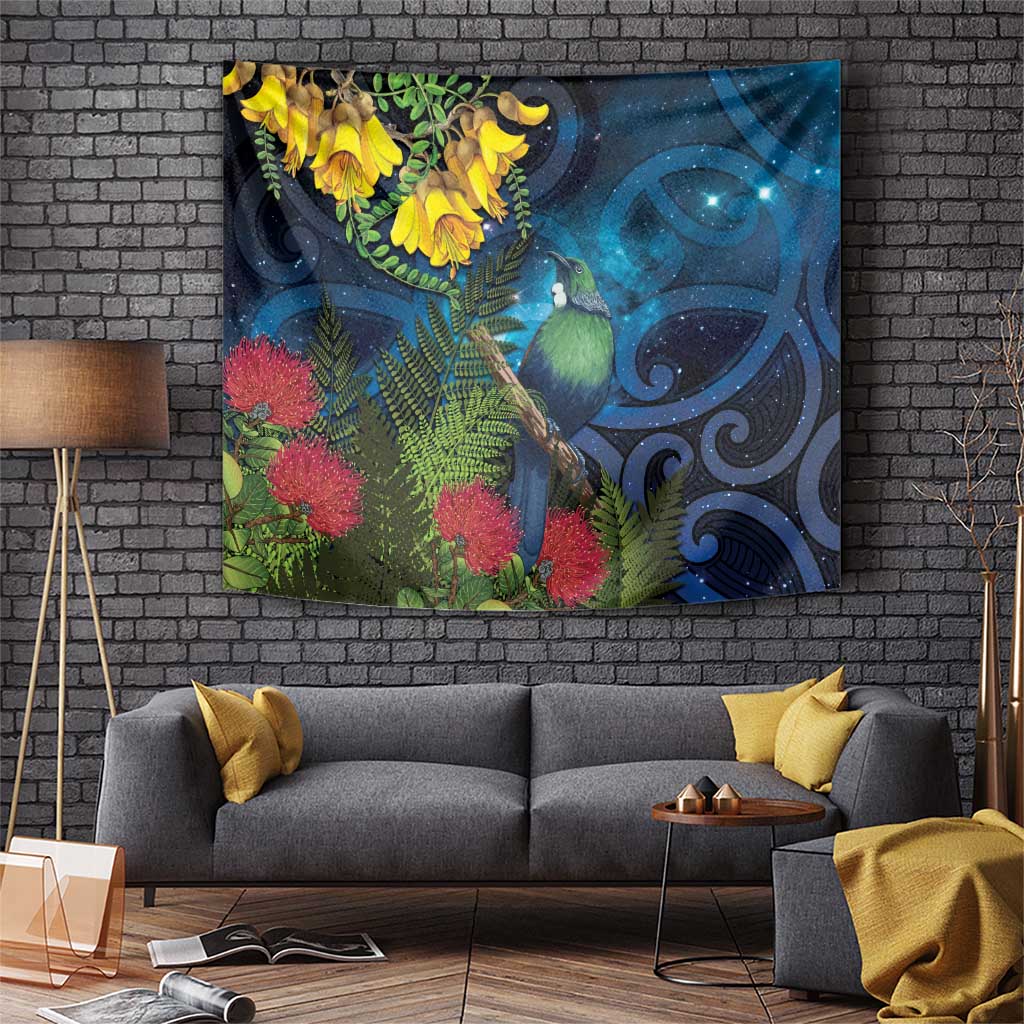 Tui Bird New Zealand Starry Sky Tapestry Maori Koru LT7 Galaxy - Polynesian Pride