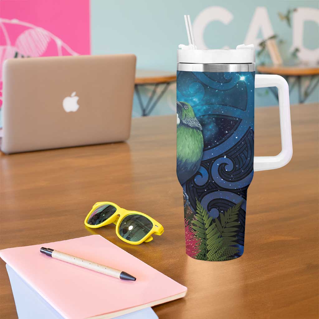Tui Bird New Zealand Starry Sky Tumbler With Handle Maori Koru LT7 - Polynesian Pride