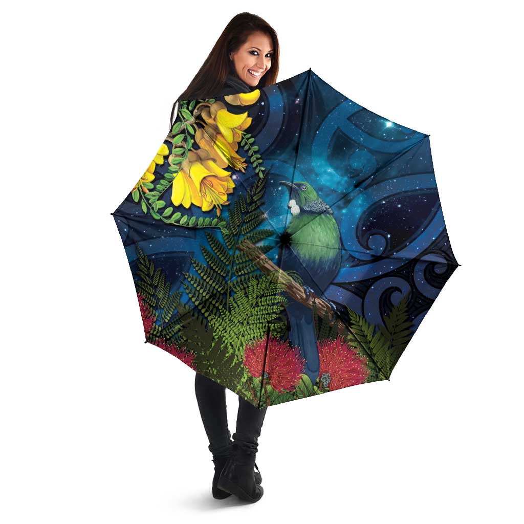 Tui Bird New Zealand Starry Sky Umbrella Maori Koru