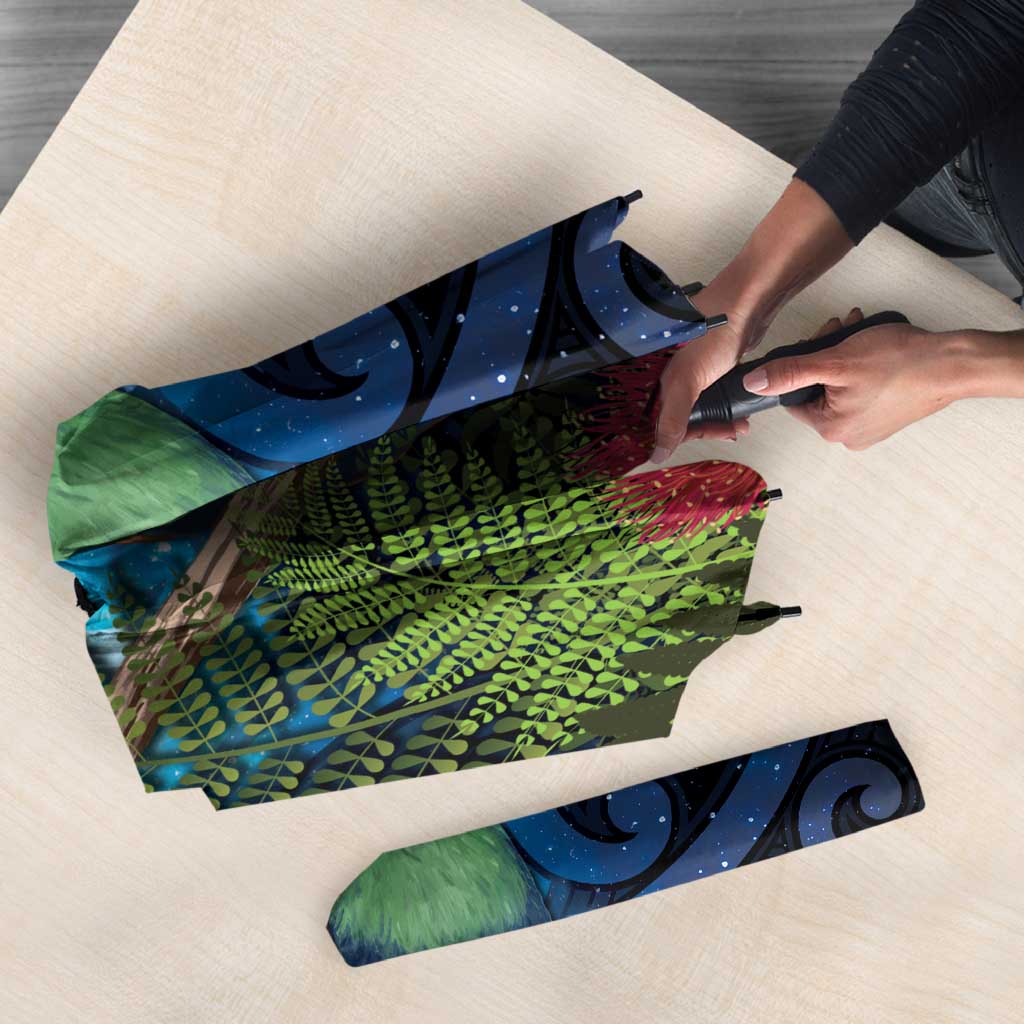 Tui Bird New Zealand Starry Sky Umbrella Maori Koru