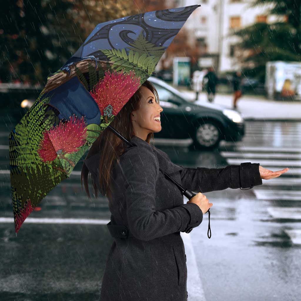Tui Bird New Zealand Starry Sky Umbrella Maori Koru