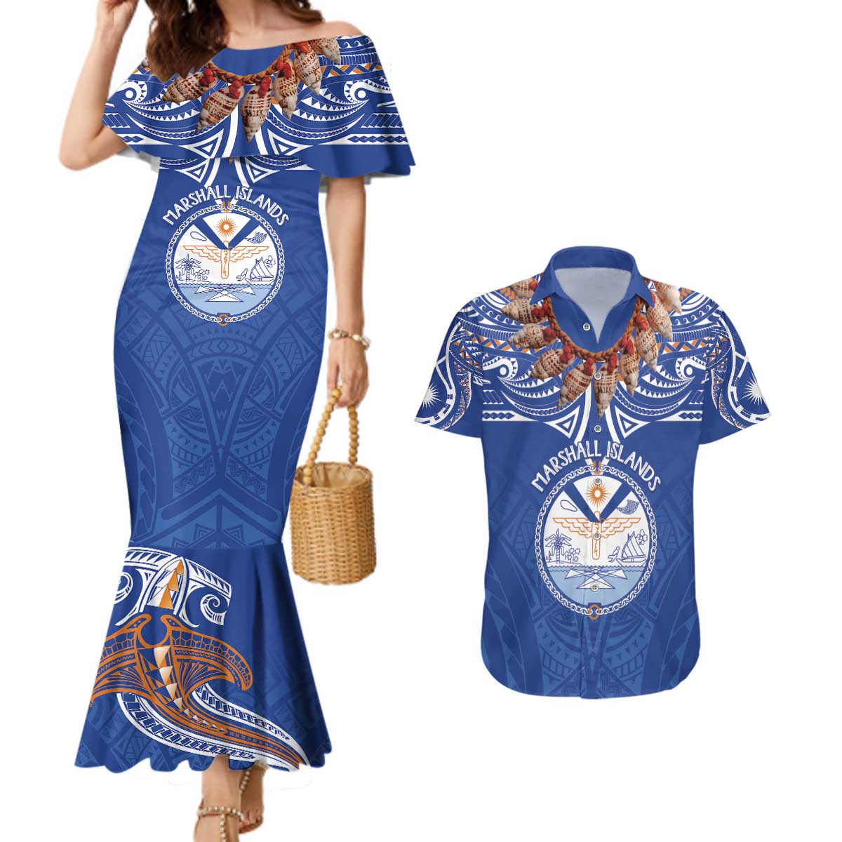 Yokwe Marshall Islands Personalized Couples Matching Mermaid Dress and Hawaiian Shirt Jemenei Day - Seashell Necklace