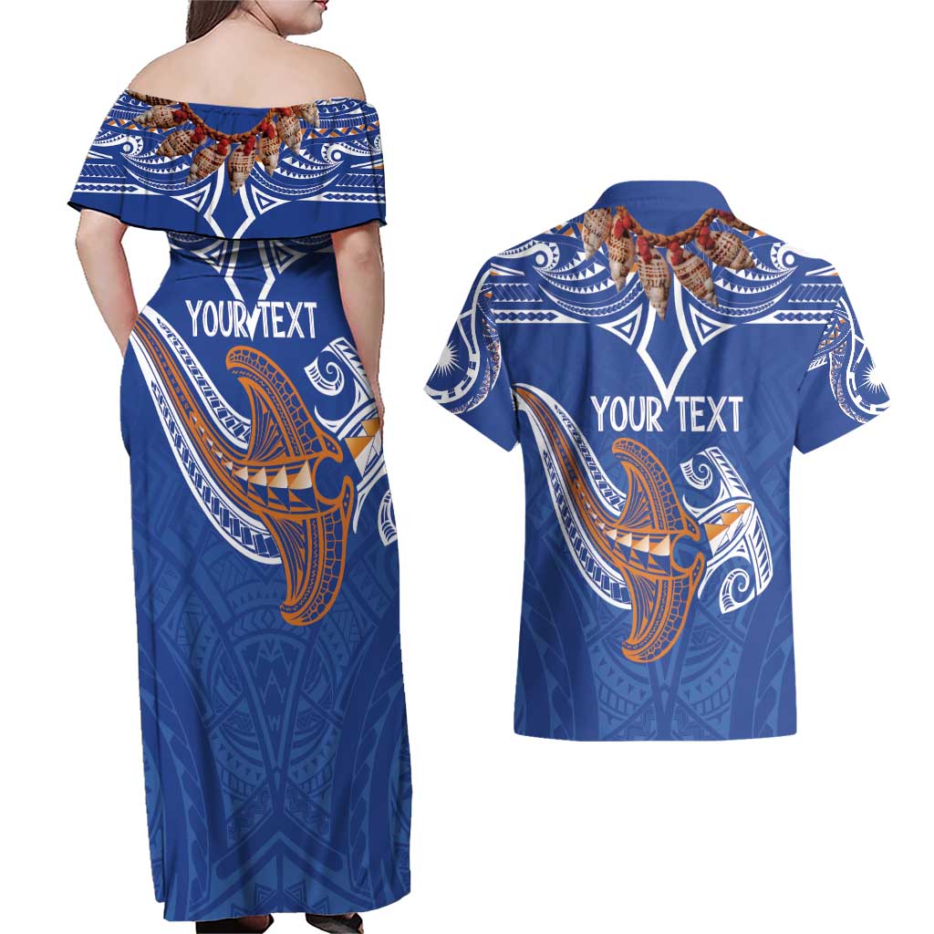 Yokwe Marshall Islands Personalized Couples Matching Off Shoulder Maxi Dress and Hawaiian Shirt Jemenei Day - Seashell Necklace