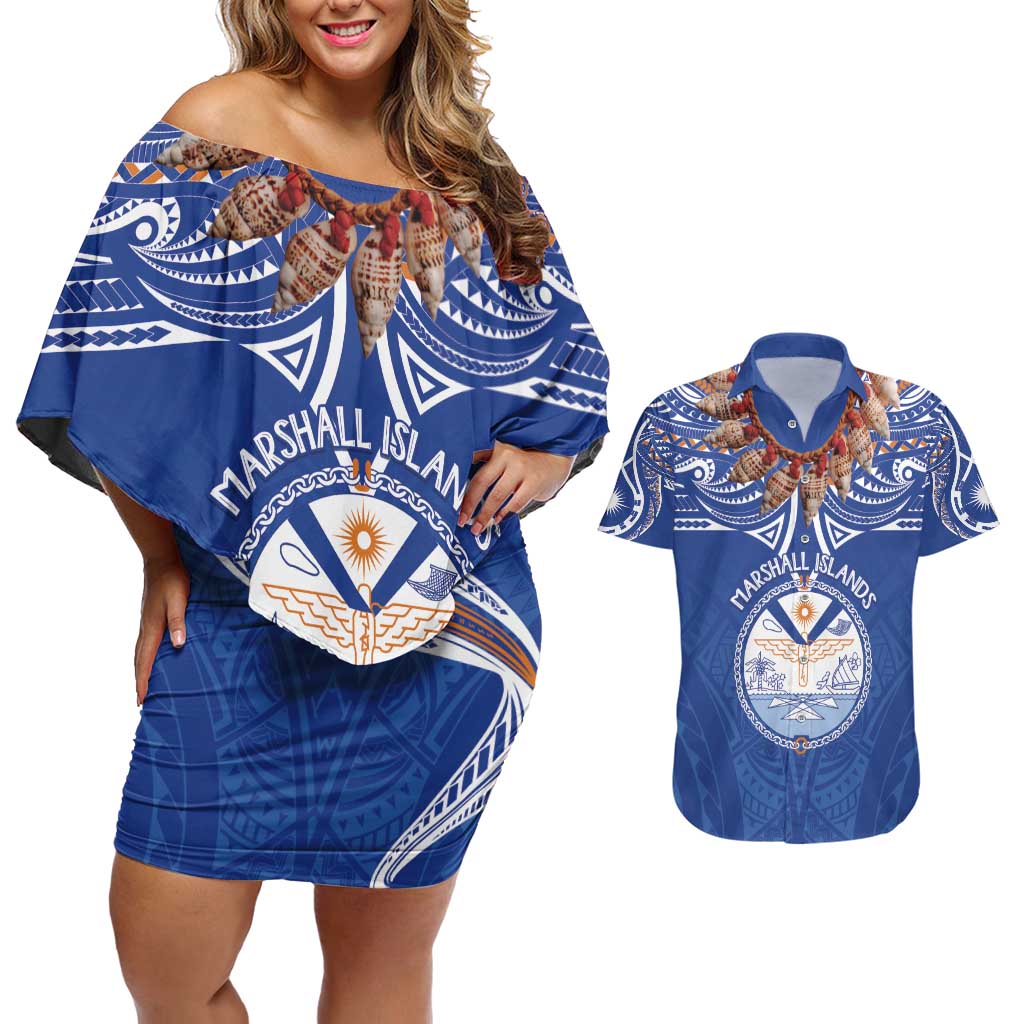Yokwe Marshall Islands Personalized Couples Matching Off Shoulder Short Dress and Hawaiian Shirt Jemenei Day - Seashell Necklace