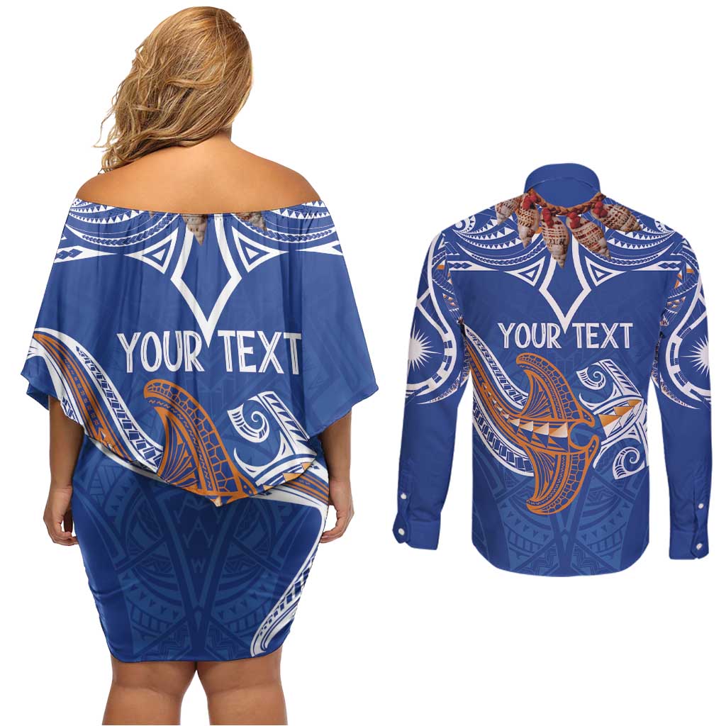 Yokwe Marshall Islands Personalized Couples Matching Off Shoulder Short Dress and Long Sleeve Button Shirt Jemenei Day - Seashell Necklace