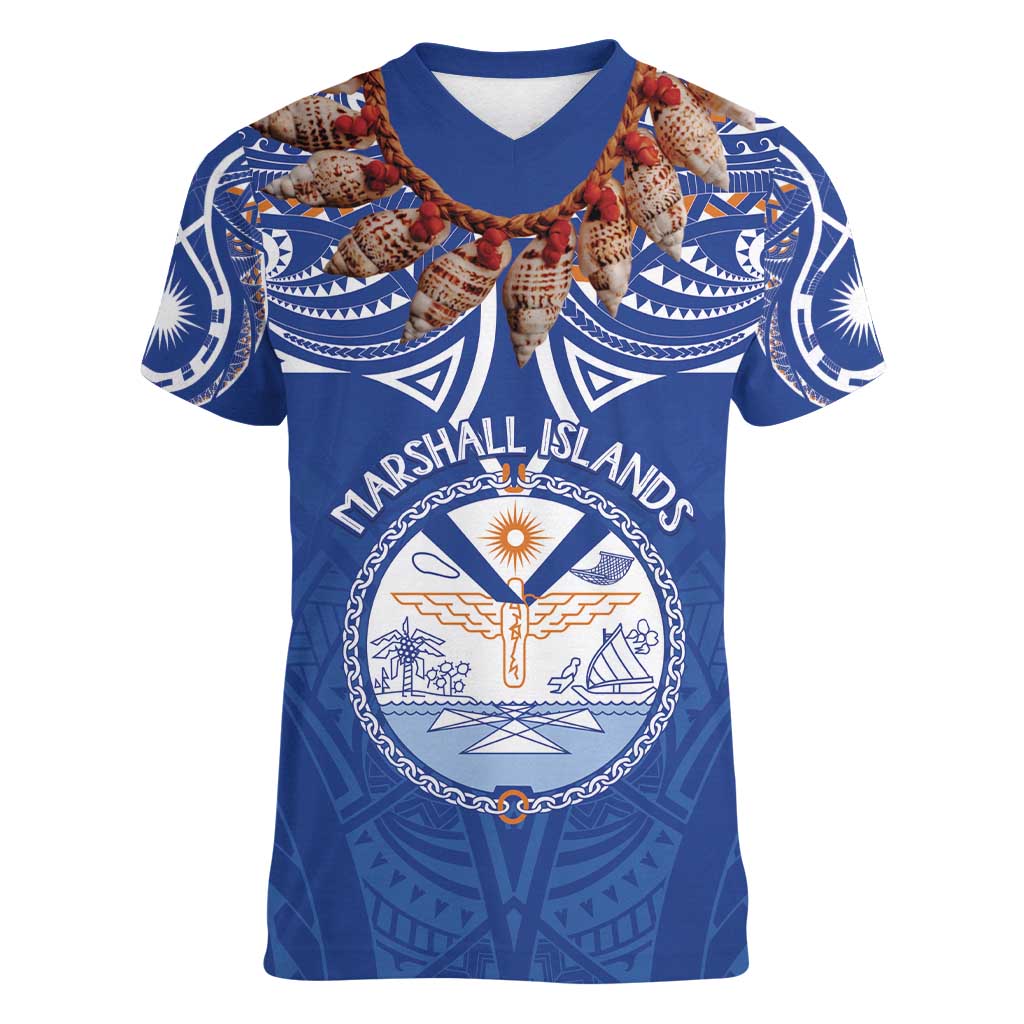 Yokwe Marshall Islands Personalized Women V-Neck T-Shirt Jemenei Day - Seashell Necklace