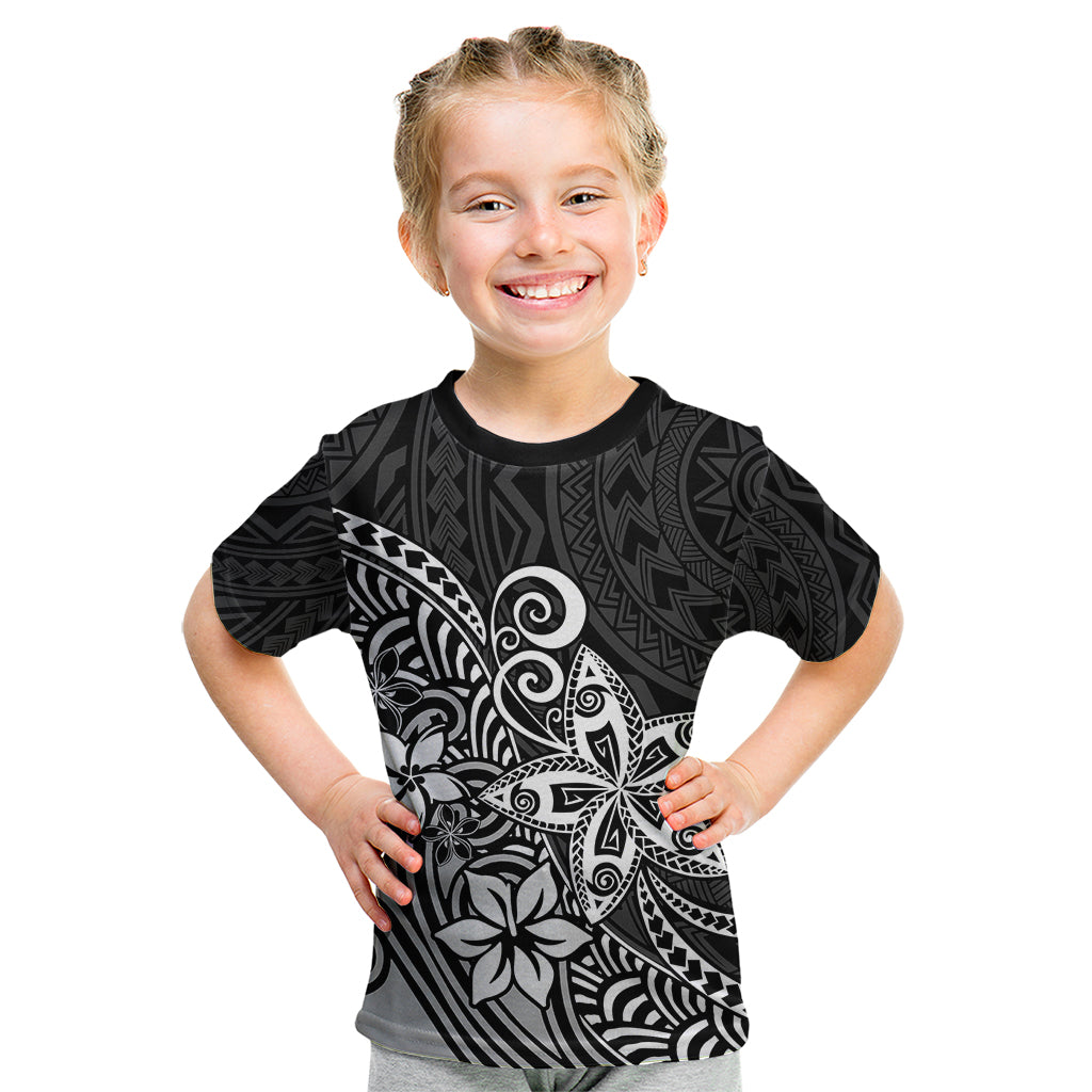 Polynesia Kid T Shirt Plumeria Black Curves LT7 Black - Polynesian Pride