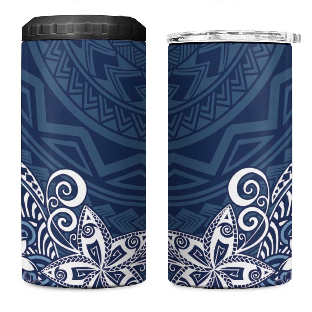 Hawaii 4 in 1 Can Cooler Tumbler Plumeria Navy Curves