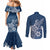 Polynesia Couples Matching Mermaid Dress and Long Sleeve Button Shirts Plumeria Blue Curves LT7 - Polynesian Pride