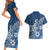 Polynesia Couples Matching Short Sleeve Bodycon Dress and Hawaiian Shirt Plumeria Blue Curves LT7 - Polynesian Pride