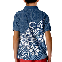 Polynesia Kid Polo Shirt Plumeria Blue Curves LT7 - Polynesian Pride