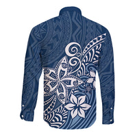 Polynesia Long Sleeve Button Shirt Plumeria Blue Curves LT7 - Polynesian Pride