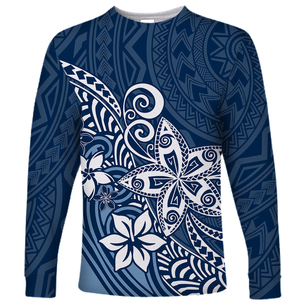 Polynesia Long Sleeve Shirt Plumeria Blue Curves LT7 Unisex Blue - Polynesian Pride