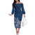 Polynesia Off The Shoulder Long Sleeve Dress Plumeria Blue Curves LT7 Women Blue - Polynesian Pride