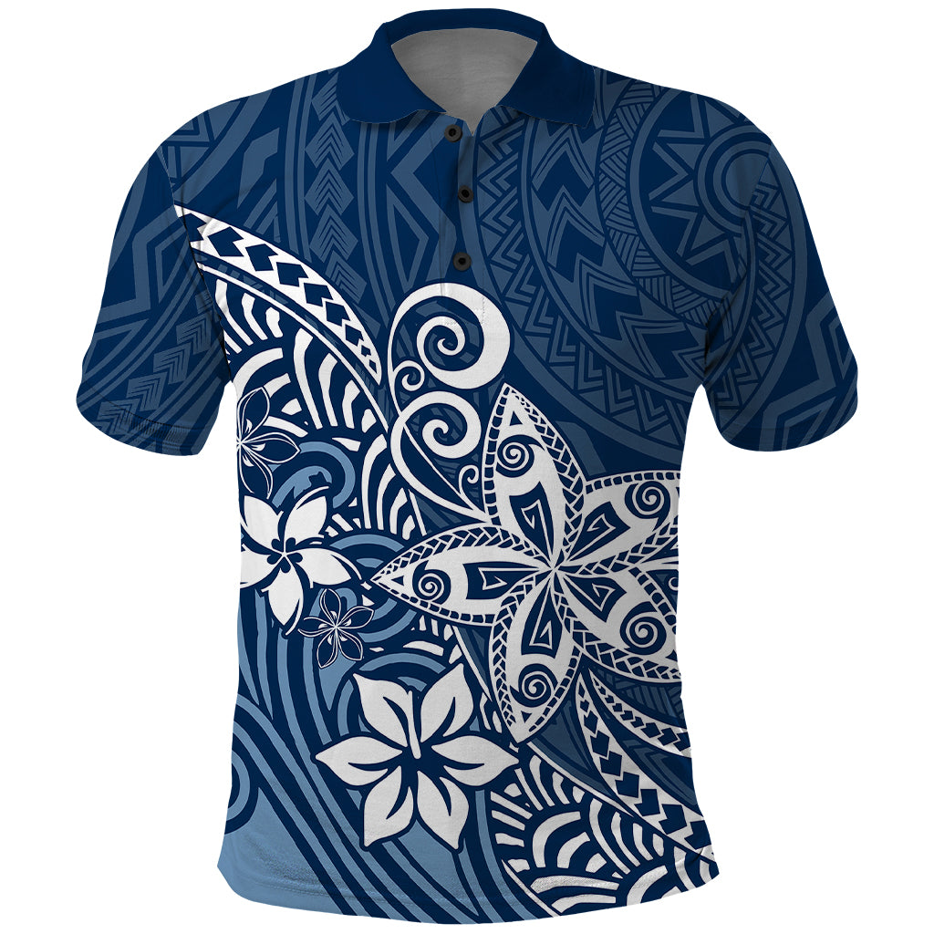 Polynesia Polo Shirt Plumeria Blue Curves LT7 Blue - Polynesian Pride