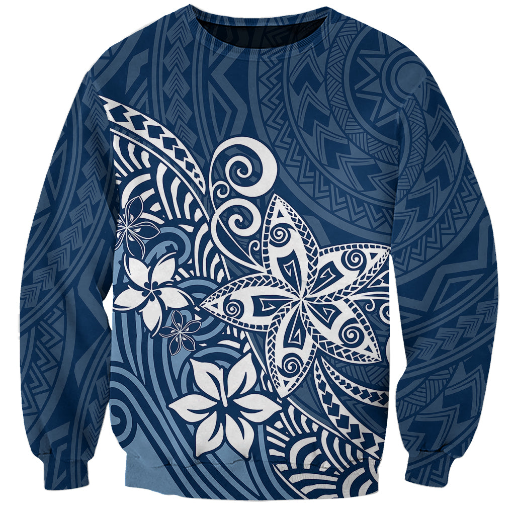 Polynesia Sweatshirt Plumeria Blue Curves LT7 Unisex Blue - Polynesian Pride