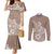 Polynesia Couples Matching Mermaid Dress and Long Sleeve Button Shirts Plumeria Beige Curves LT7 Beige - Polynesian Pride