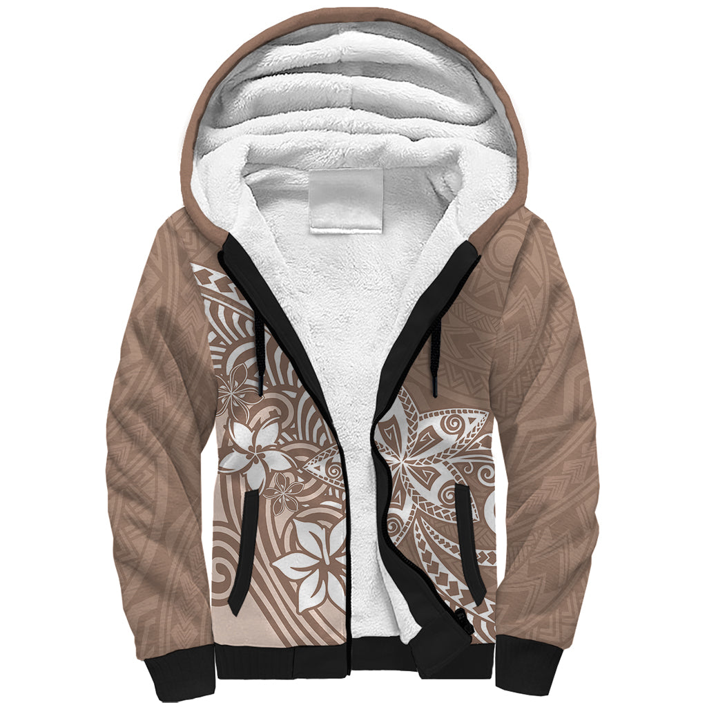 Polynesia Sherpa Hoodie Plumeria Beige Curves LT7 Unisex Beige - Polynesian Pride