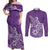 Polynesia Couples Matching Off Shoulder Maxi Dress and Long Sleeve Button Shirts Plumeria Purple Curves LT7 Purple - Polynesian Pride