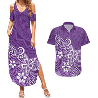 Polynesia Couples Matching Summer Maxi Dress and Hawaiian Shirt Plumeria Purple Curves LT7 Purple - Polynesian Pride
